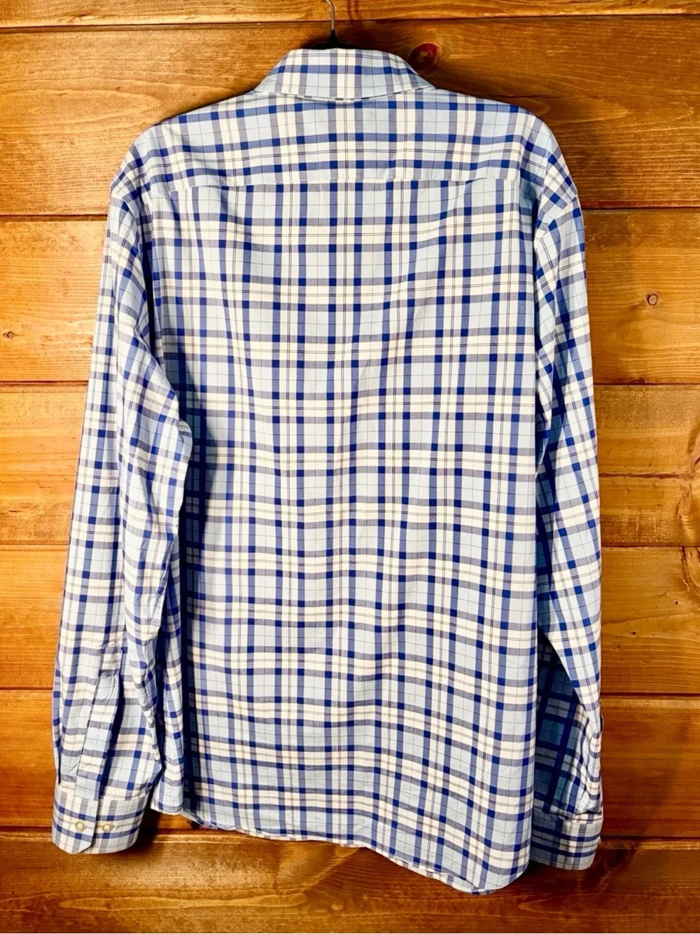Banana Republic Blue and White Plaid Casual Button-Down Shirt Size Large 💙